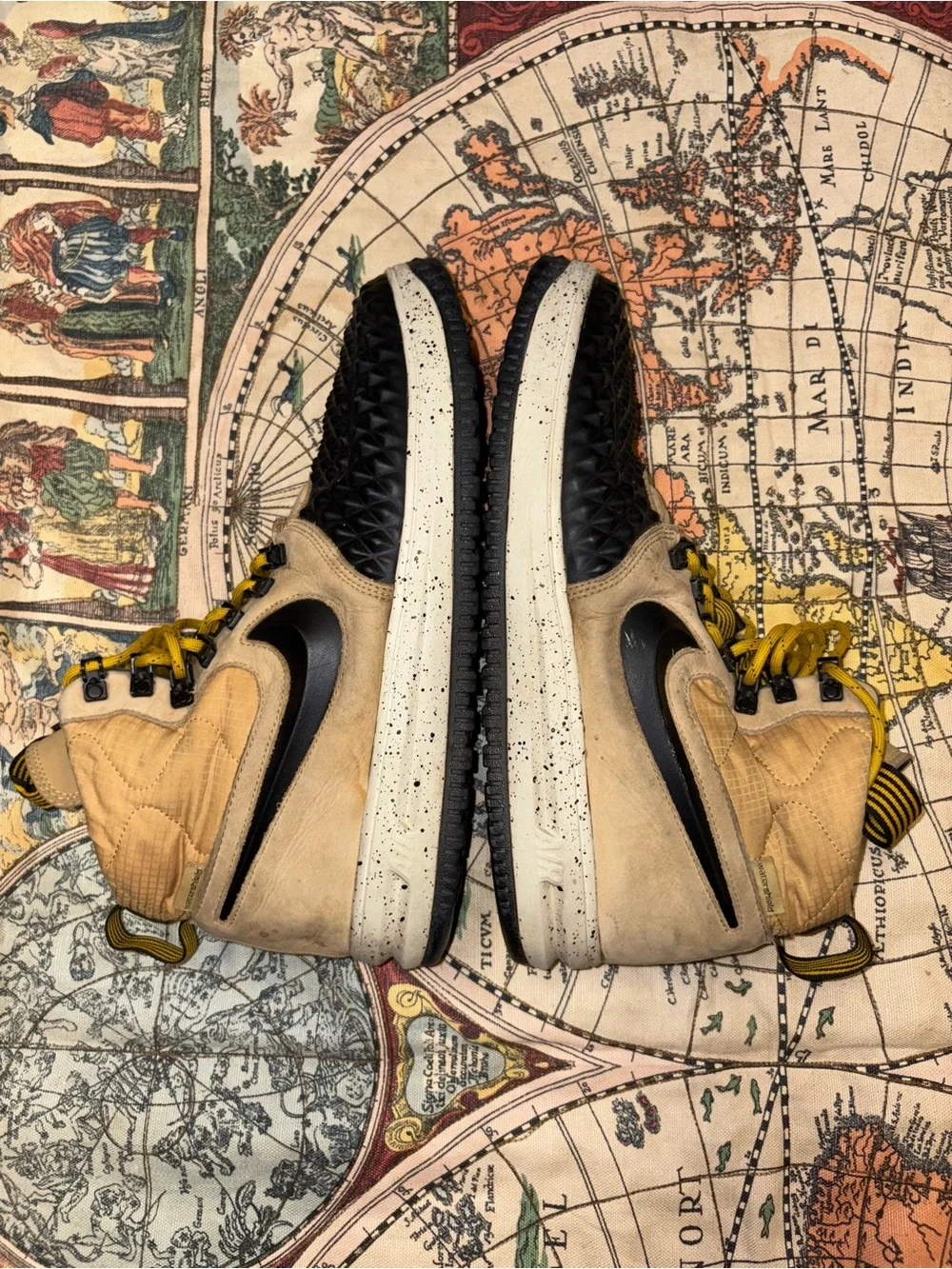 Men's Black and Tan High-Top Sneakers with Yellow Accents